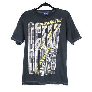 OCEAN BLUE AUTHENTIC BASIC WEAR BLACK T-SHIRT W/GOLD PRINT DESIGN SZ L